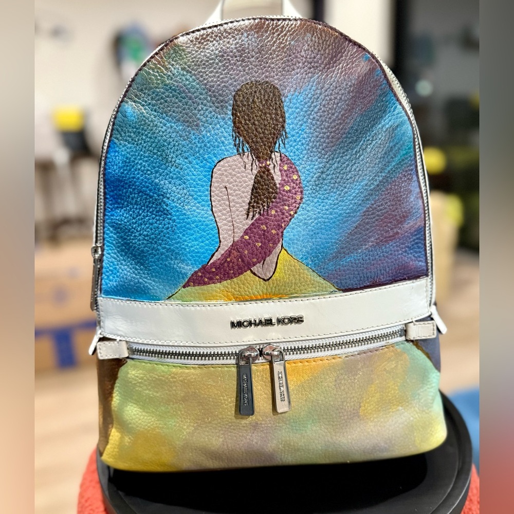 Donated / Not for Sale Hand Painted Michael Kors Hand Painted Leather Backpack